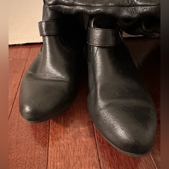 Steve Madden Boots Womens 7M Casstro Tall Riding Black Leather Buckle Heels - Picture 5 of 6